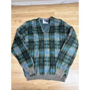 Vintage 60s Jersild V Neck Wool/Mohair plaid Sweater Men's Size Small